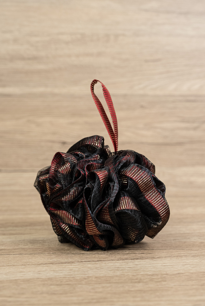 Black Dark Red Gold Thread Bath Sponge