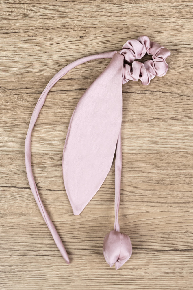 Pink Floral Leaf Satin Hair Tie