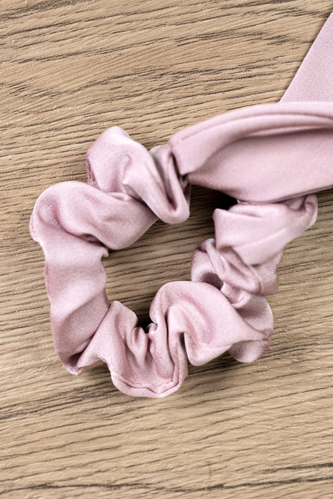 Pink Floral Leaf Satin Hair Tie