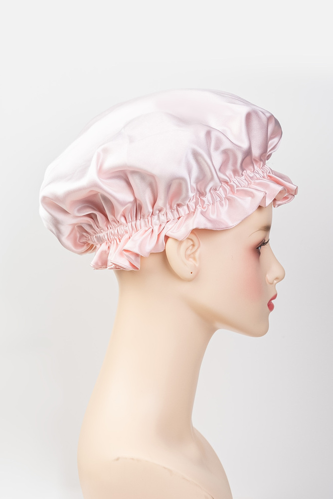 Double Layer Pink Satin Sleep Cap 5