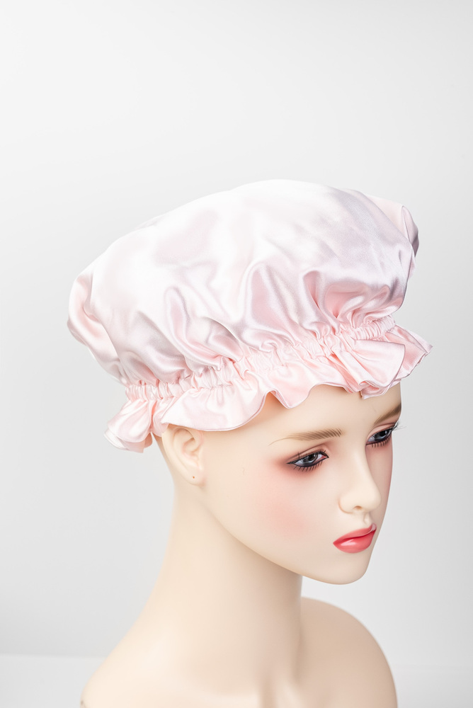 Double Layer Pink Satin Sleep Cap 5