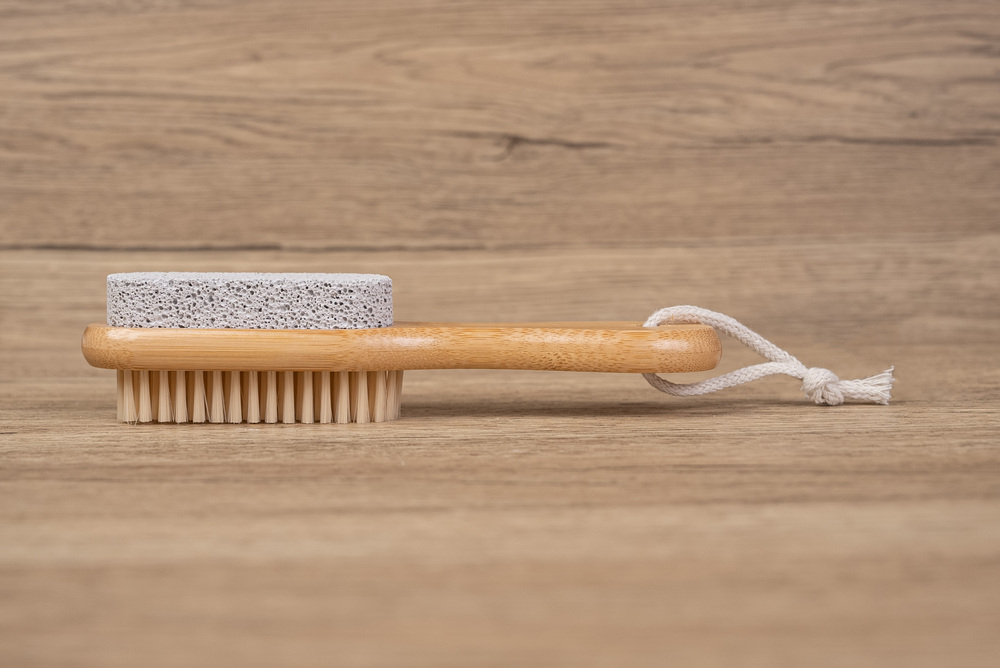 Dual-Sided Wooden Foot Brush with Pumice Stone
