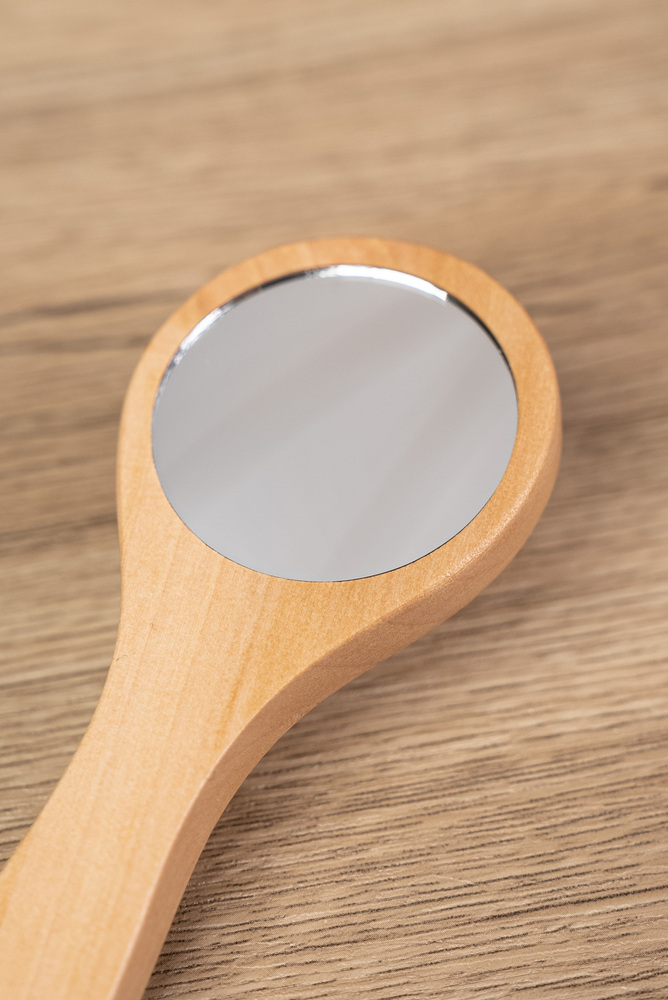 Wooden Handle Handheld Makeup Mirror
