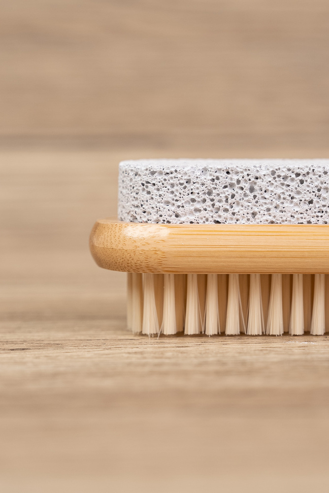 Dual-Sided Wooden Foot Brush with Pumice Stone