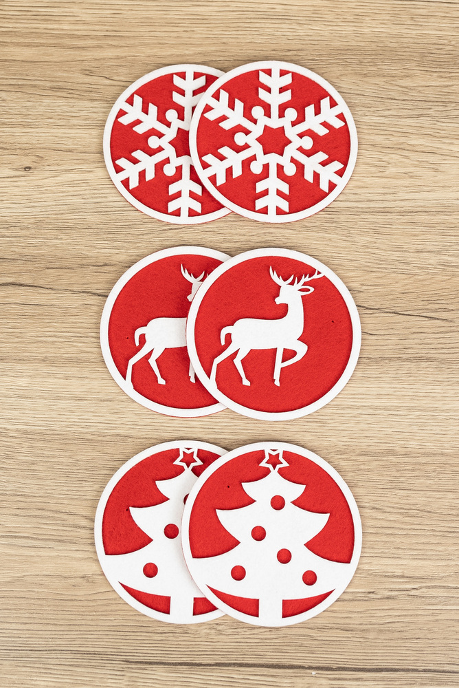 Festive Red Felt Christmas Coasters