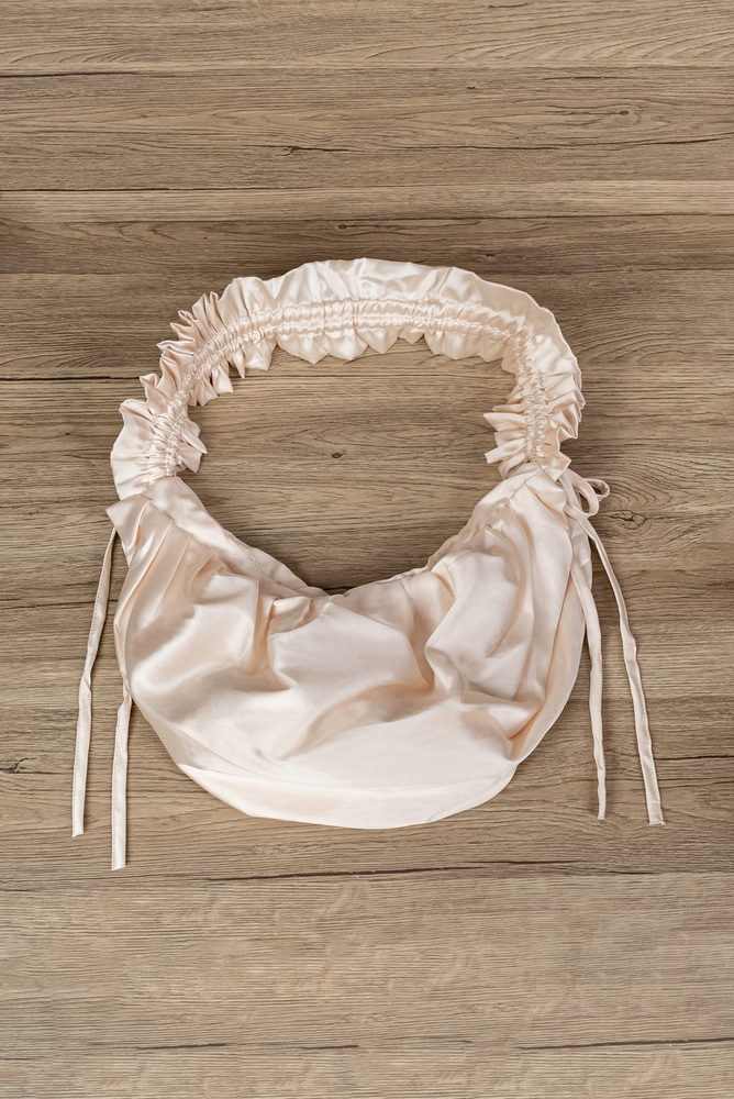 Pearl White Satin Drawstring Pouch